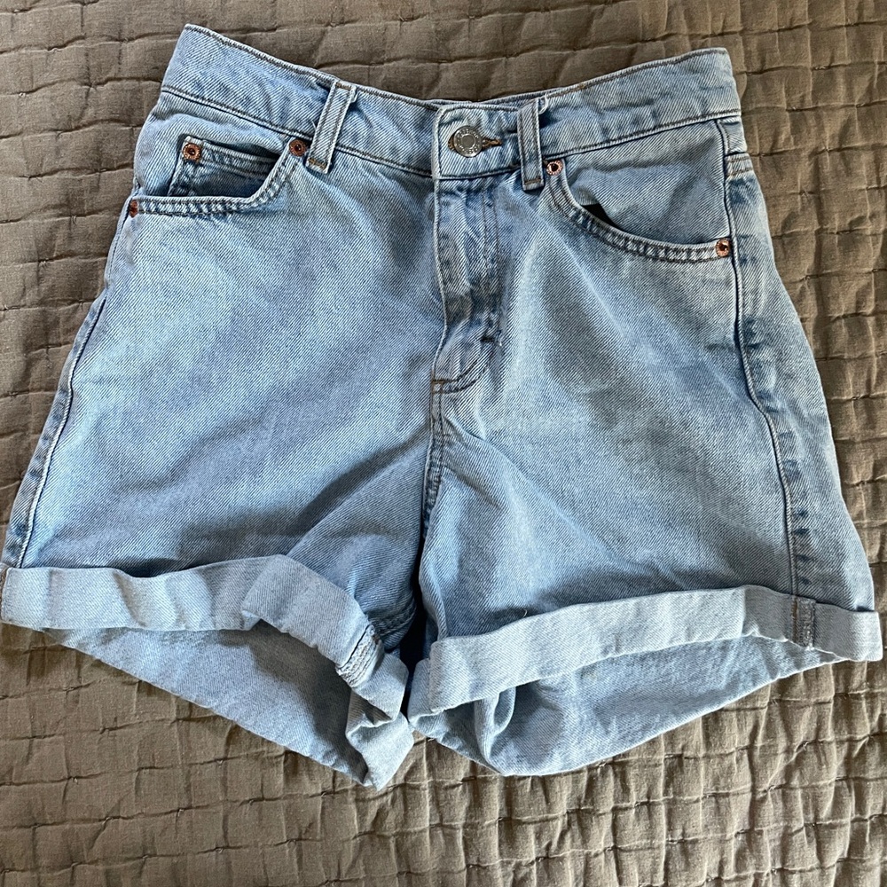TOPSHOP high rise jean shorts size 4